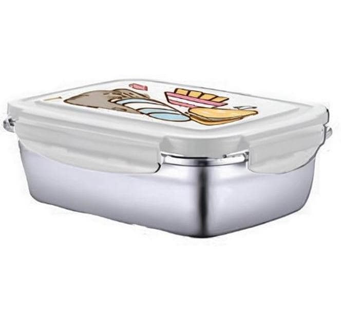 Scooli Lunchbox 550 ml, 17 × 12,5 × 6 cm, Edelstahl, grau, Pusheen-Motiv