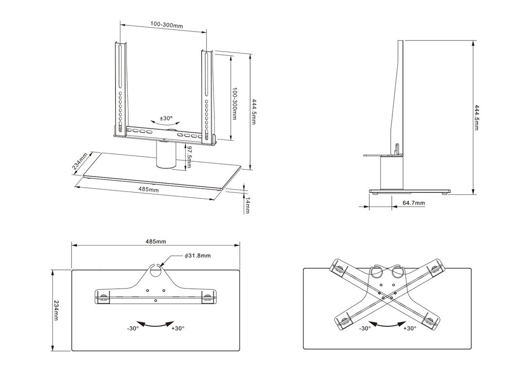 Multibrackets 3132 – Schwenkbarer Displayständer, bis 32", VESA 300×300, bis 30 kg, schwarz