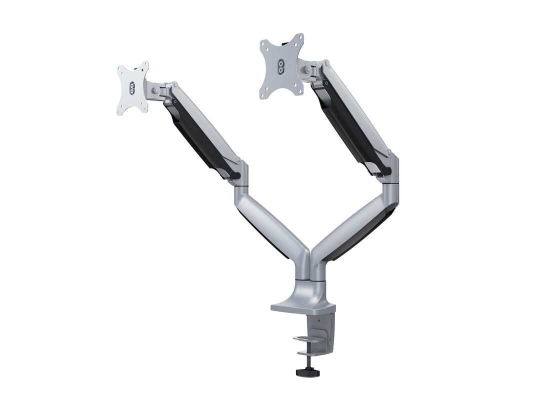 Multibrackets MB Duo 3279 – Tischhalterung, Dual, bis 27", VESA 100 × 100 mm, 9 kg, schwenkbar, Silber