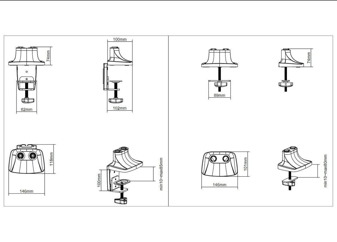Multibrackets MB Duo 3279 – Tischhalterung, Dual, bis 27", VESA 100 × 100 mm, 9 kg, schwenkbar, Silber