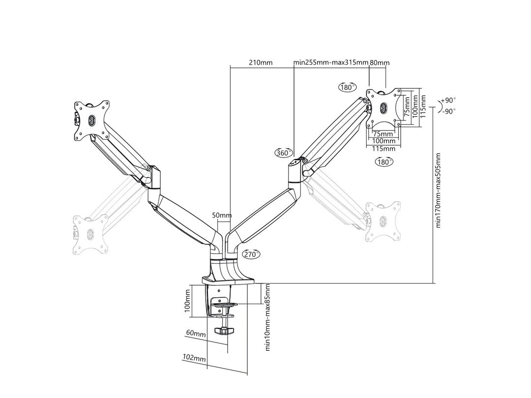 Multibrackets MB Duo 3279 – Tischhalterung, Dual, bis 27", VESA 100 × 100 mm, 9 kg, schwenkbar, Silber