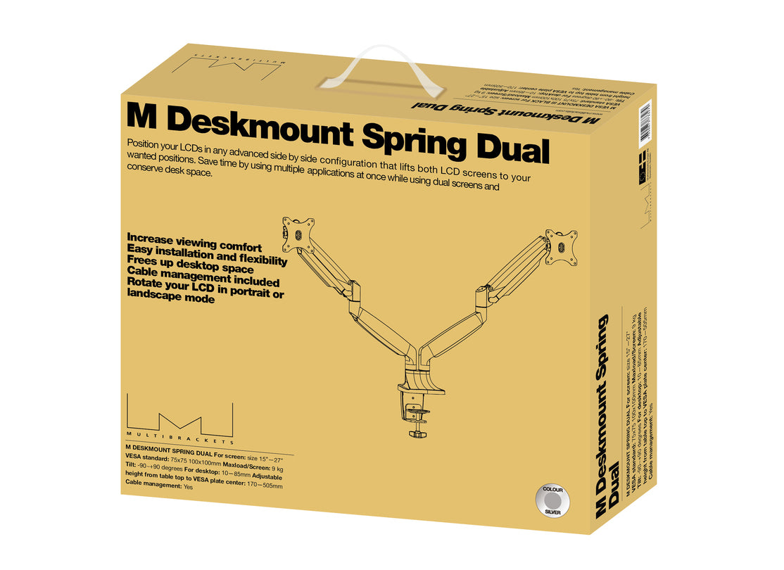 Multibrackets MB Duo 3279 – Tischhalterung, Dual, bis 27", VESA 100 × 100 mm, 9 kg, schwenkbar, Silber