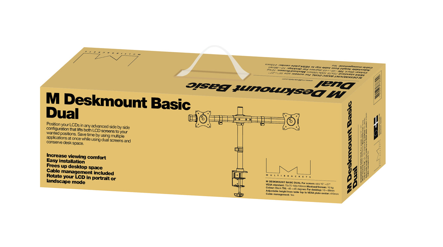 Multibrackets basic 3309 – Monitorhalterung, Dual, bis 27", VESA 100 × 100 mm, 8 kg, drehbar, schwarz