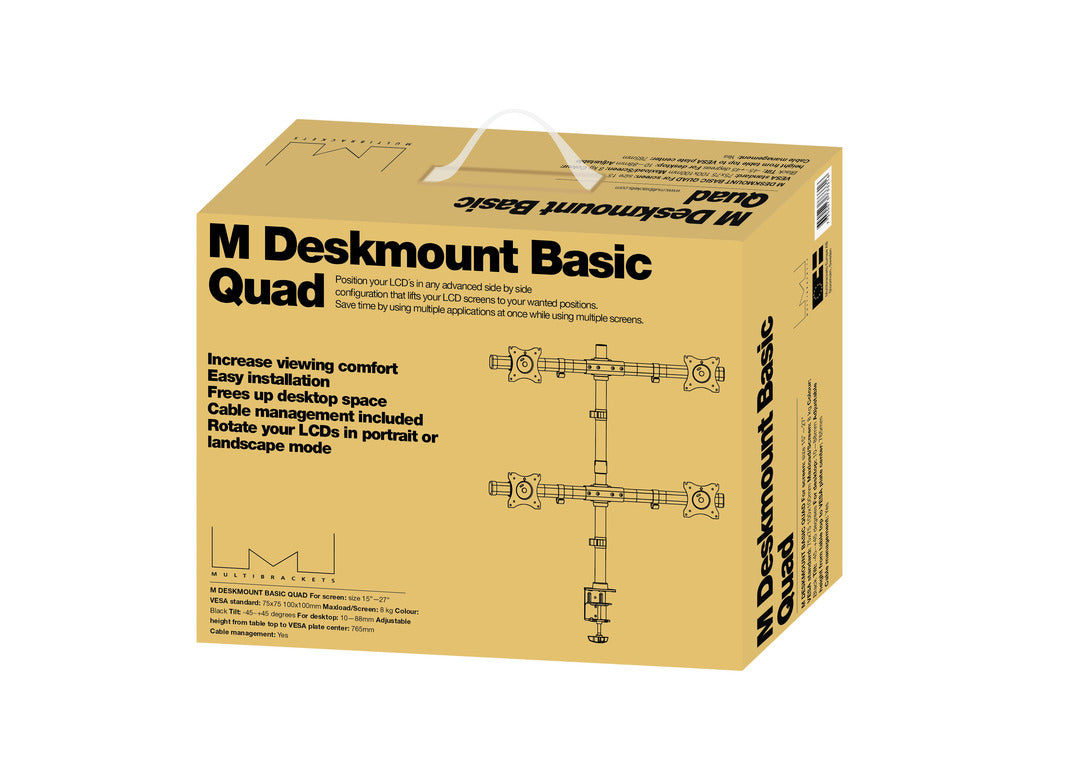 Multibrackets Monhalt basic 3316 – Monitorhalterung, Quad, bis 27", VESA 75 × 75 mm, 8 kg, neigbar, schwarz