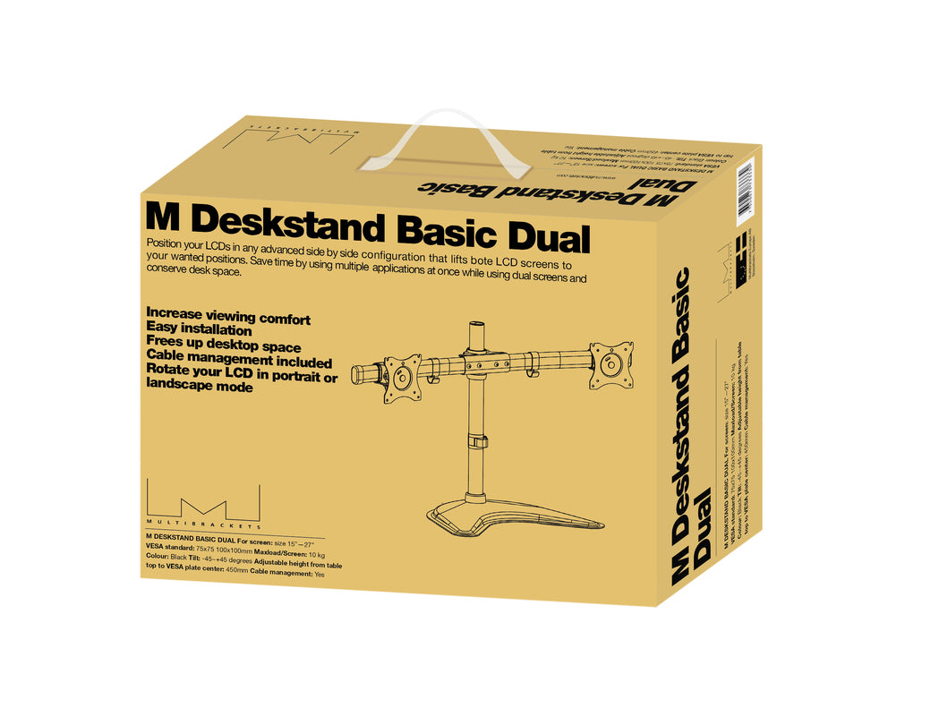 Multibrackets basic 3330 – Monitorhalterung, Dual, Standfuss, bis 27", VESA 100 × 100 mm, 10 kg, schwarz
