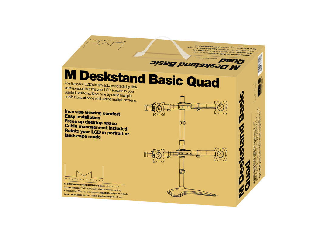 Multibrackets basic 3347 – Standfuss, 4 Monitore, bis 27", VESA 75 × 75 mm, 8 kg, drehbar, höhenverstellbar