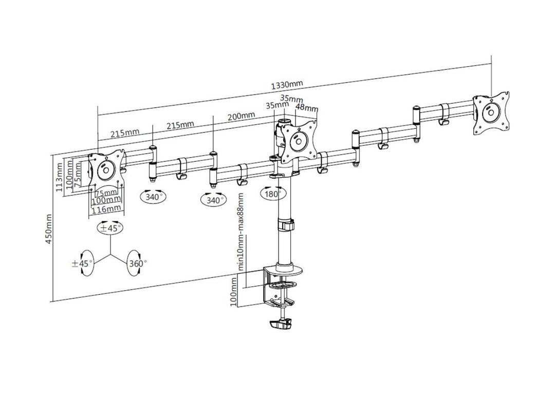 Multibrackets 3385 Flachbildschirm-Tischhalterung – MB Tischstä Basic, Triple, 15–27"