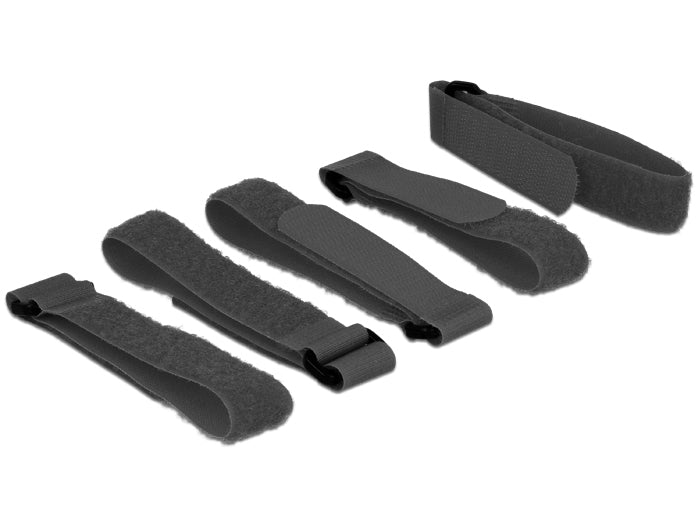 DeLOCK Klettkabelbinder, 300×20 mm, 5er-Pack, schwarz