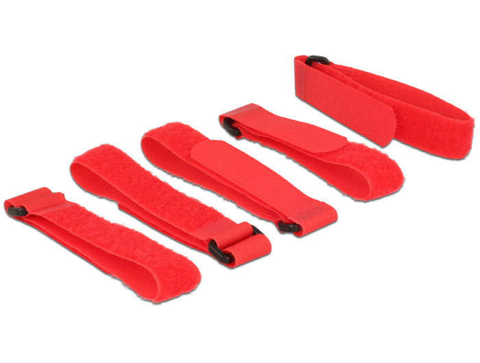DeLOCK Klettkabelbinder, 20×300 mm, 5er-Pack – Rot