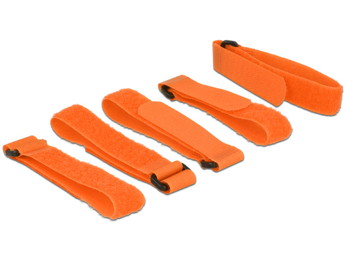DeLOCK Klett-Kabelbinder – 20 mm × 0,3 m – Orange, Wiederverwendbar – 5er-Set