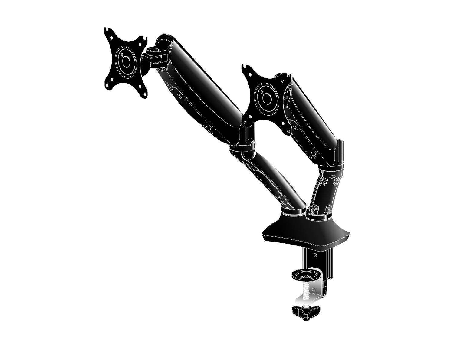 iiyama Monitorarm, Dual, Tischklemme, bis 27", VESA 100 × 100 mm, 5 kg, Gasfeder