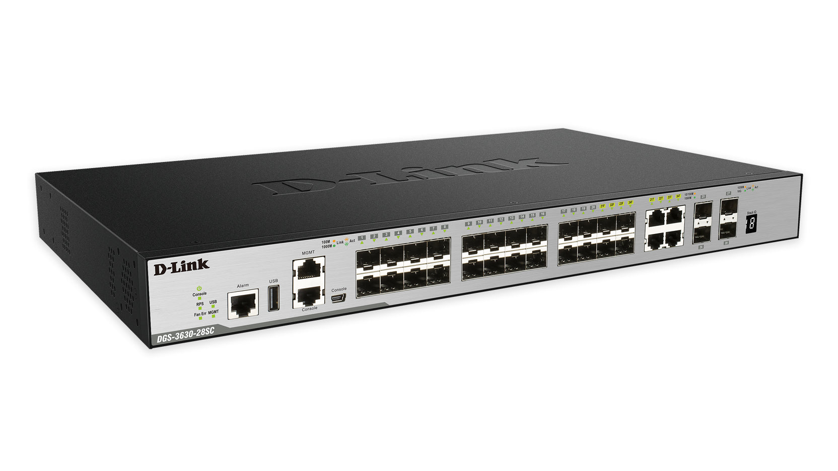 D-Link DGS-3630-28SC/SI/E – Managed Switch – 4×GbE, 24×SFP, 4×10G SFP+, L3, 1U
