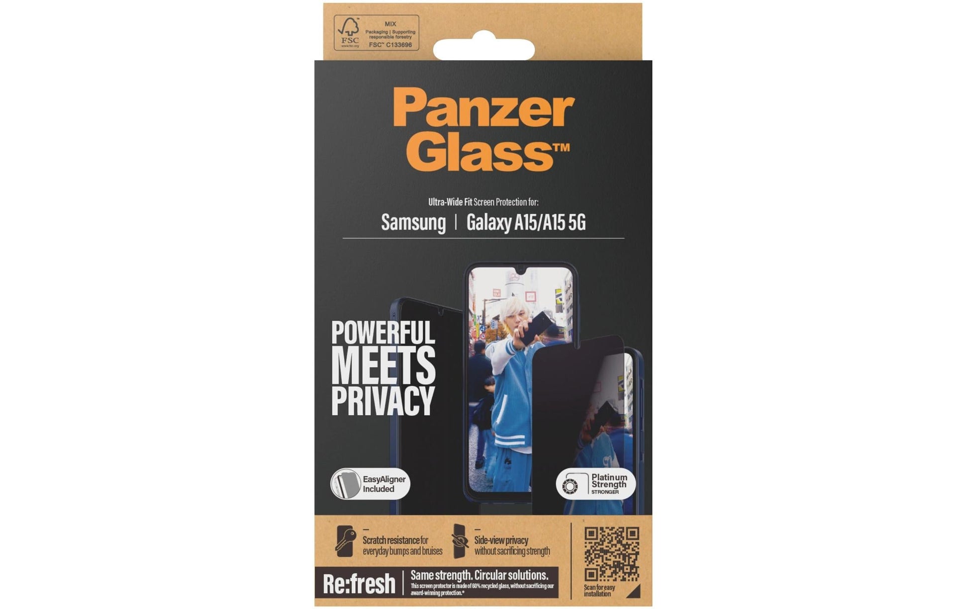 PanzerGlass Privacy-Filter (Panzerglas), Ultra-Weit Passform – für A15/A15 5G – mit Applikator