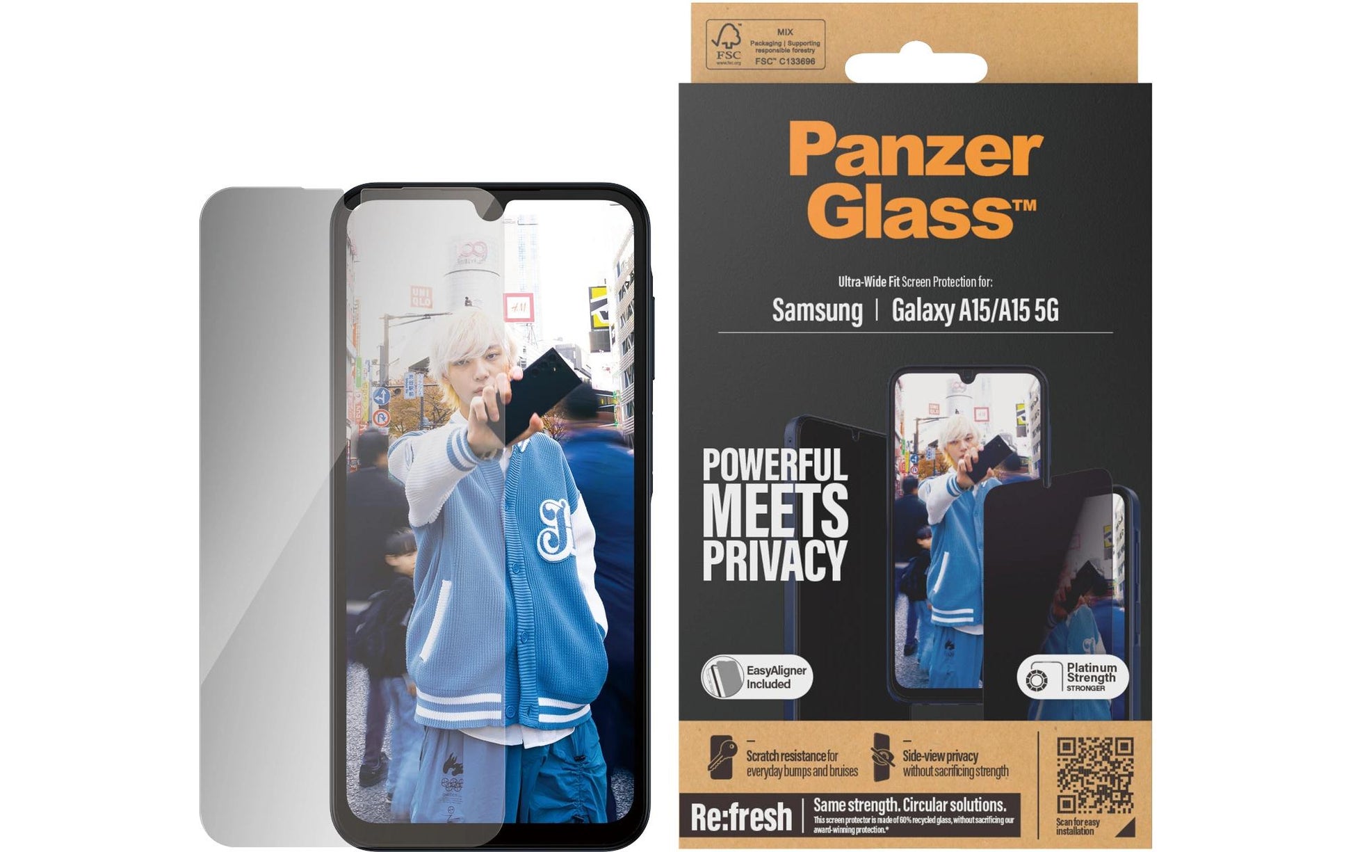 PanzerGlass Privacy-Filter (Panzerglas), Ultra-Weit Passform – für A15/A15 5G – mit Applikator