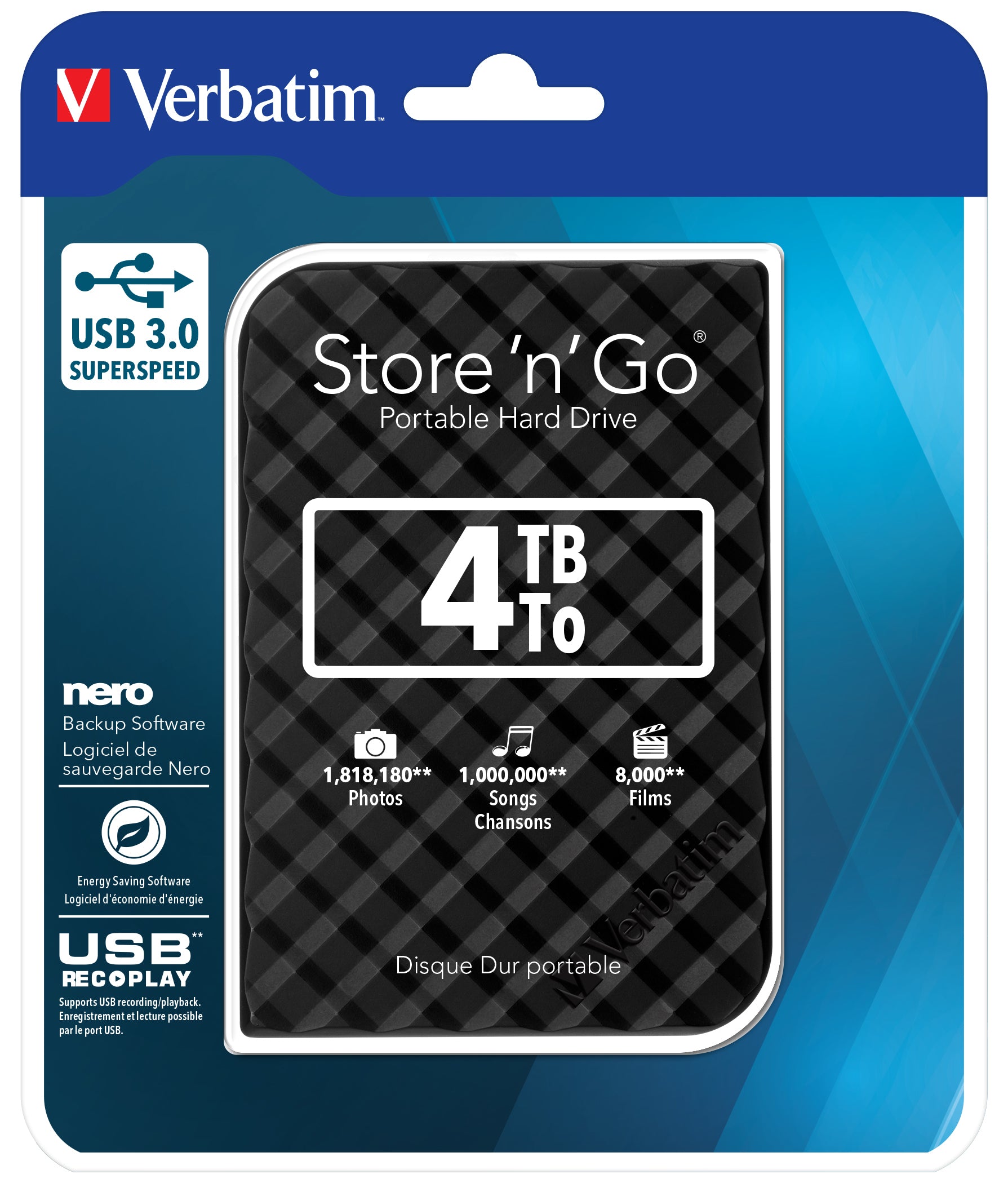 Verbatim Store 'n' Go Gen 2 – 4 TB, 2,5" HDD, USB 3,2 Gen 1