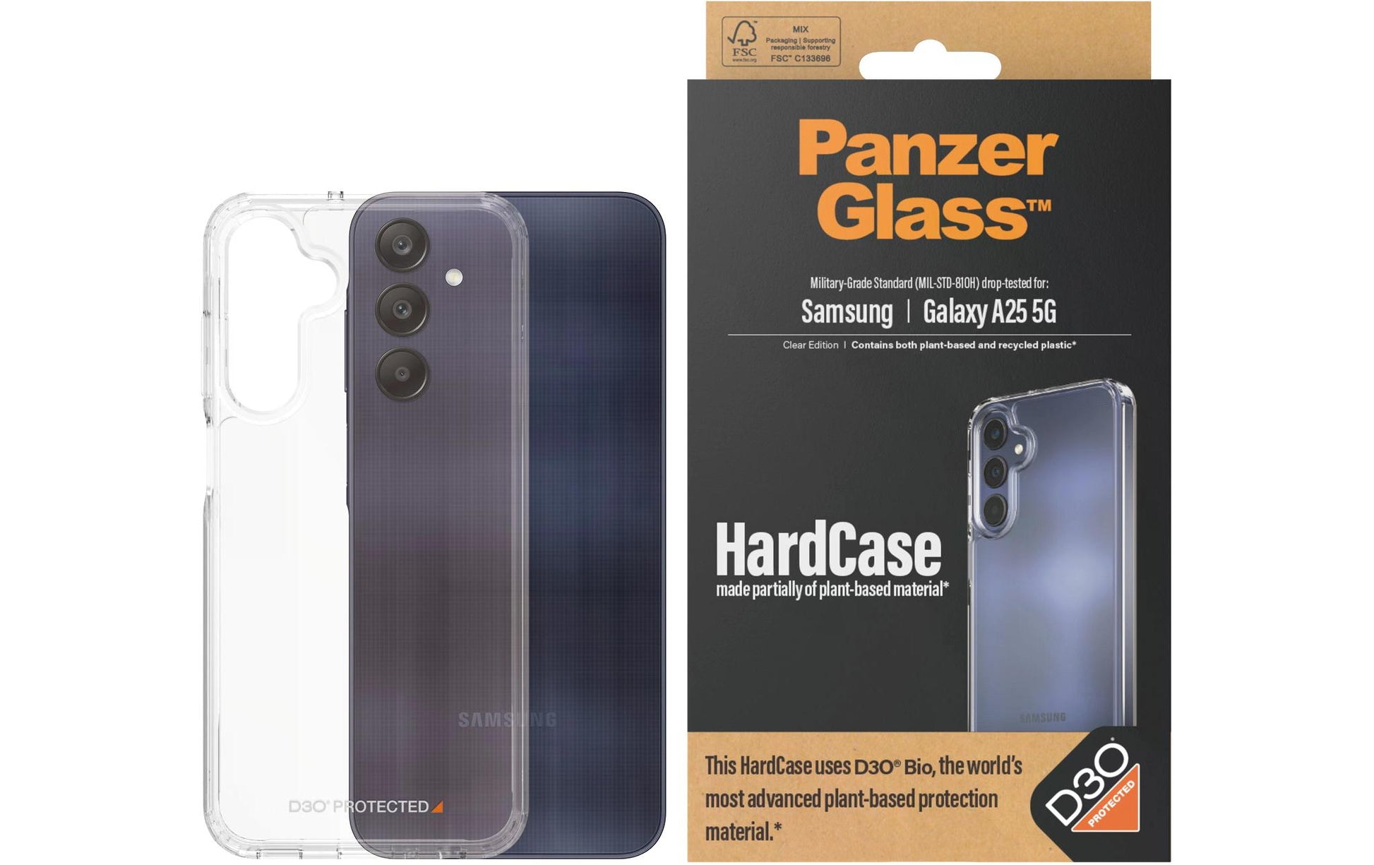 PanzerGlass Backcover – für Samsung Galaxy A25 5G, Gehärtetes Glas+PET+Silikon, Transparent