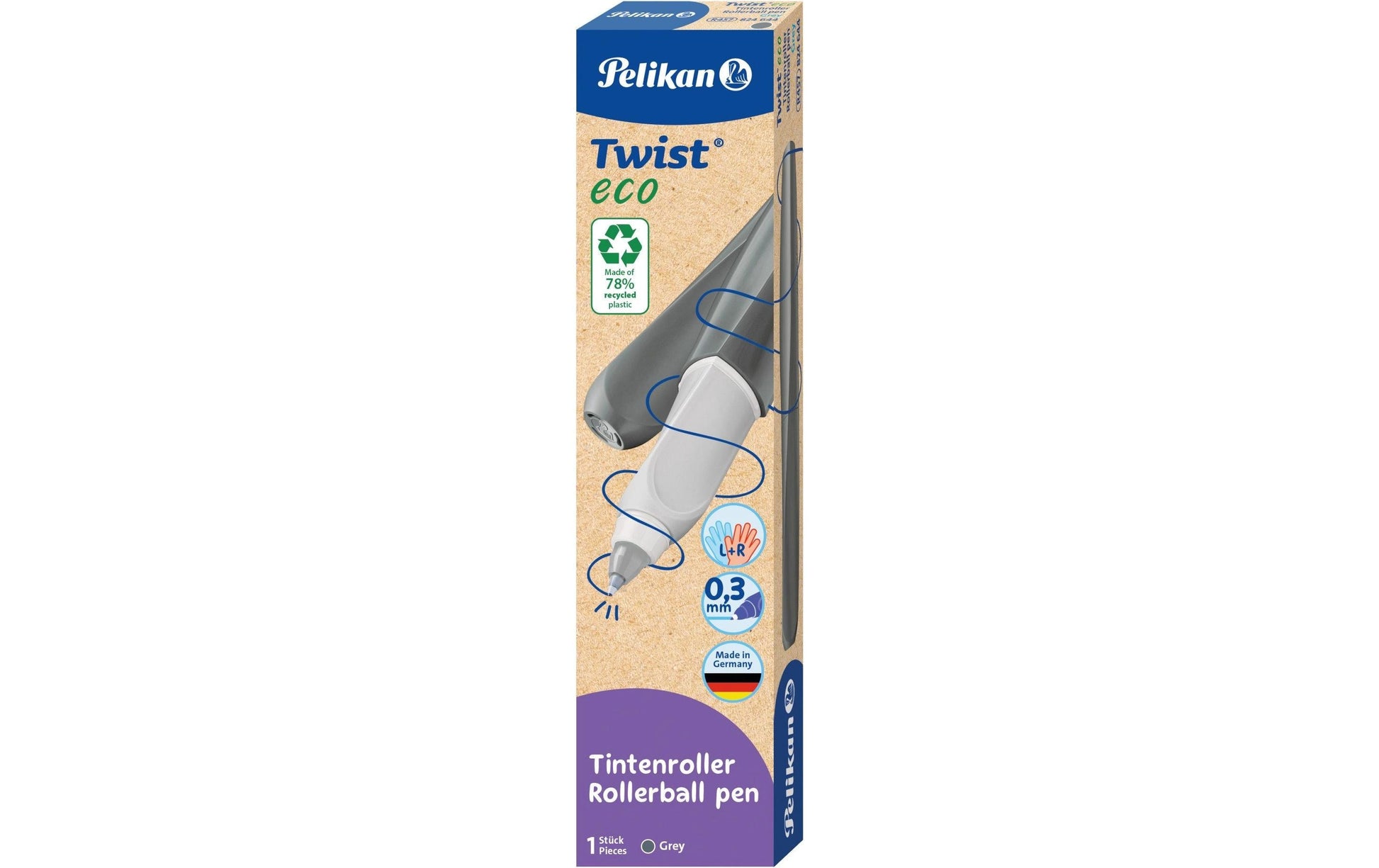 Pelikan Twist eco – Tintenroller, 0,3 mm, blau, Kunststoff (recycelbar), grau