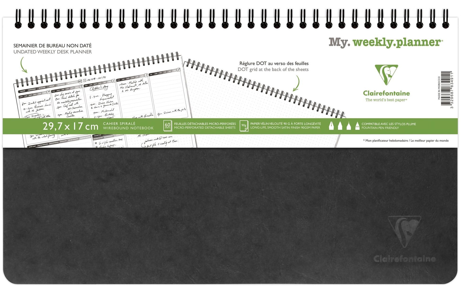 Clairefontaine AgeBag my Weekly Wochenplaner – 1 Woche/2 Seiten, undatiert, 29,7 × 17 cm, schwarz