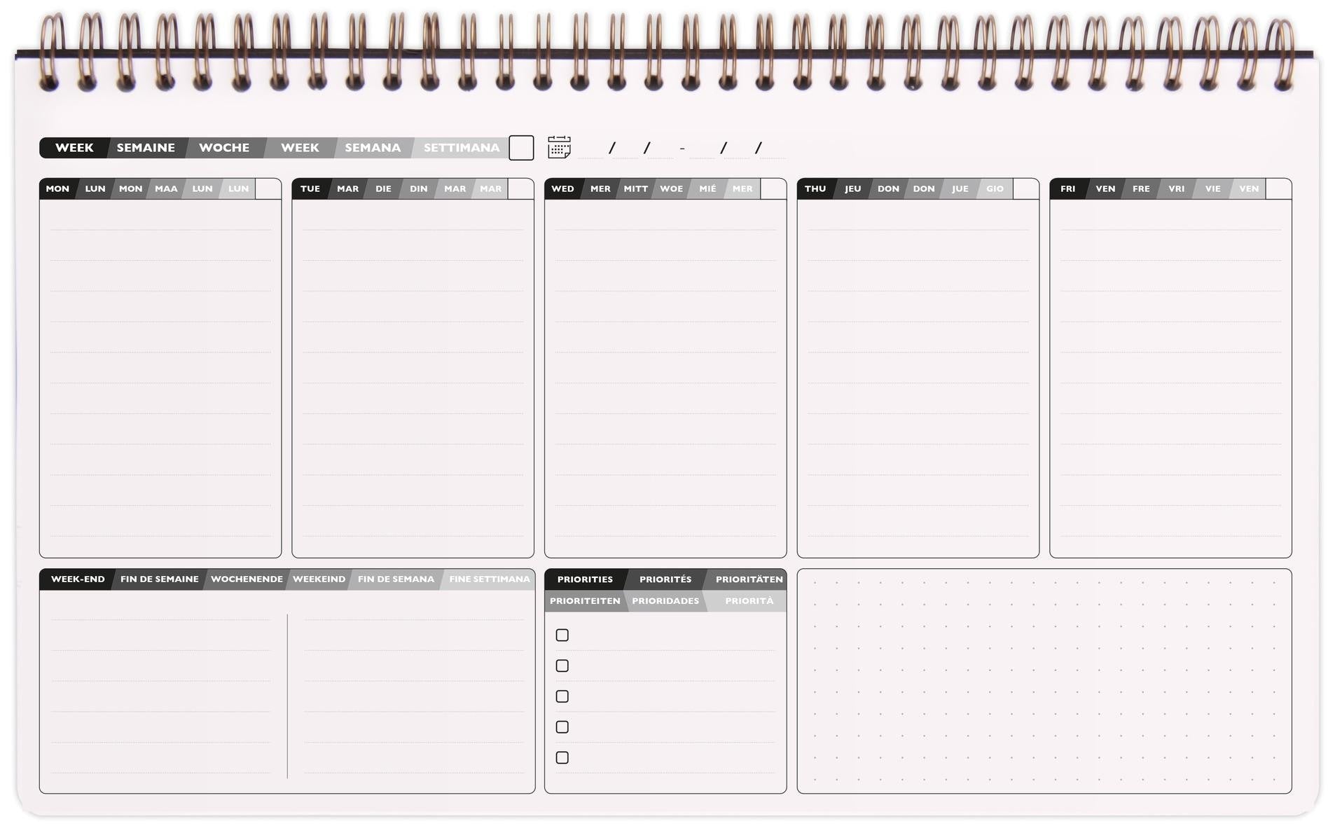 Clairefontaine AgeBag my Weekly Wochenplaner – 1 Woche/2 Seiten, undatiert, 29,7 × 17 cm, schwarz