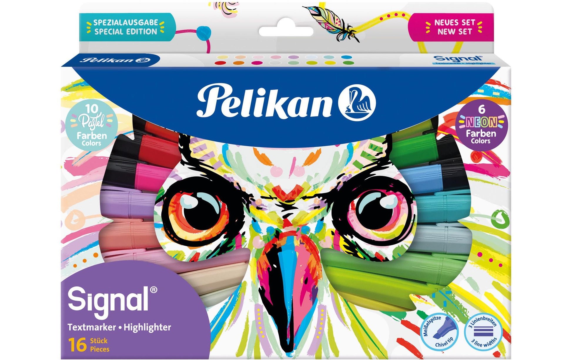 Pelikan Textmarker – 16er Set, Farben sortiert, Keilspitze 2–5 mm