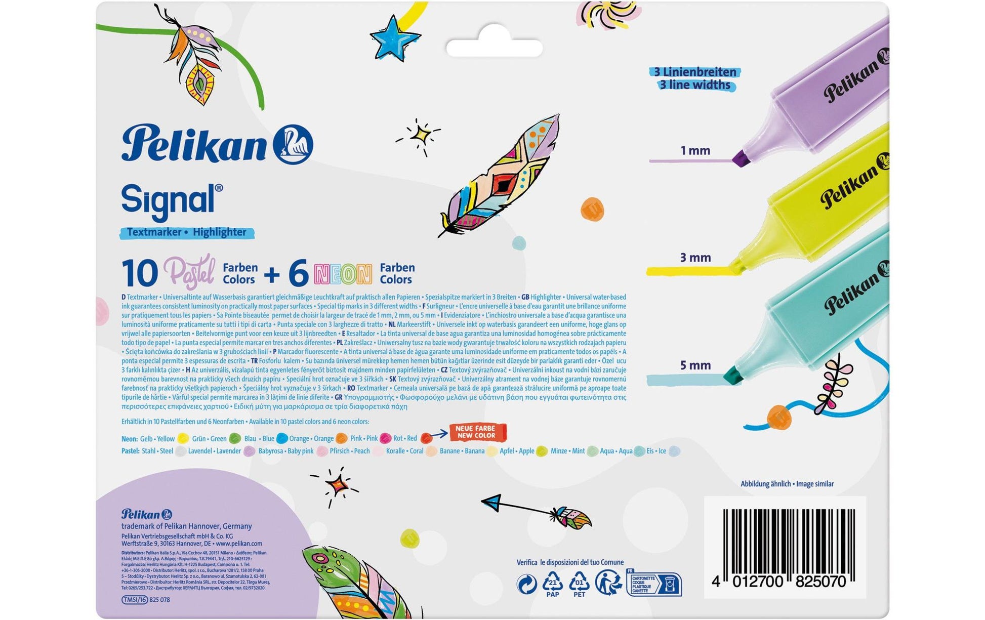 Pelikan Textmarker – 16er Set, Farben sortiert, Keilspitze 2–5 mm