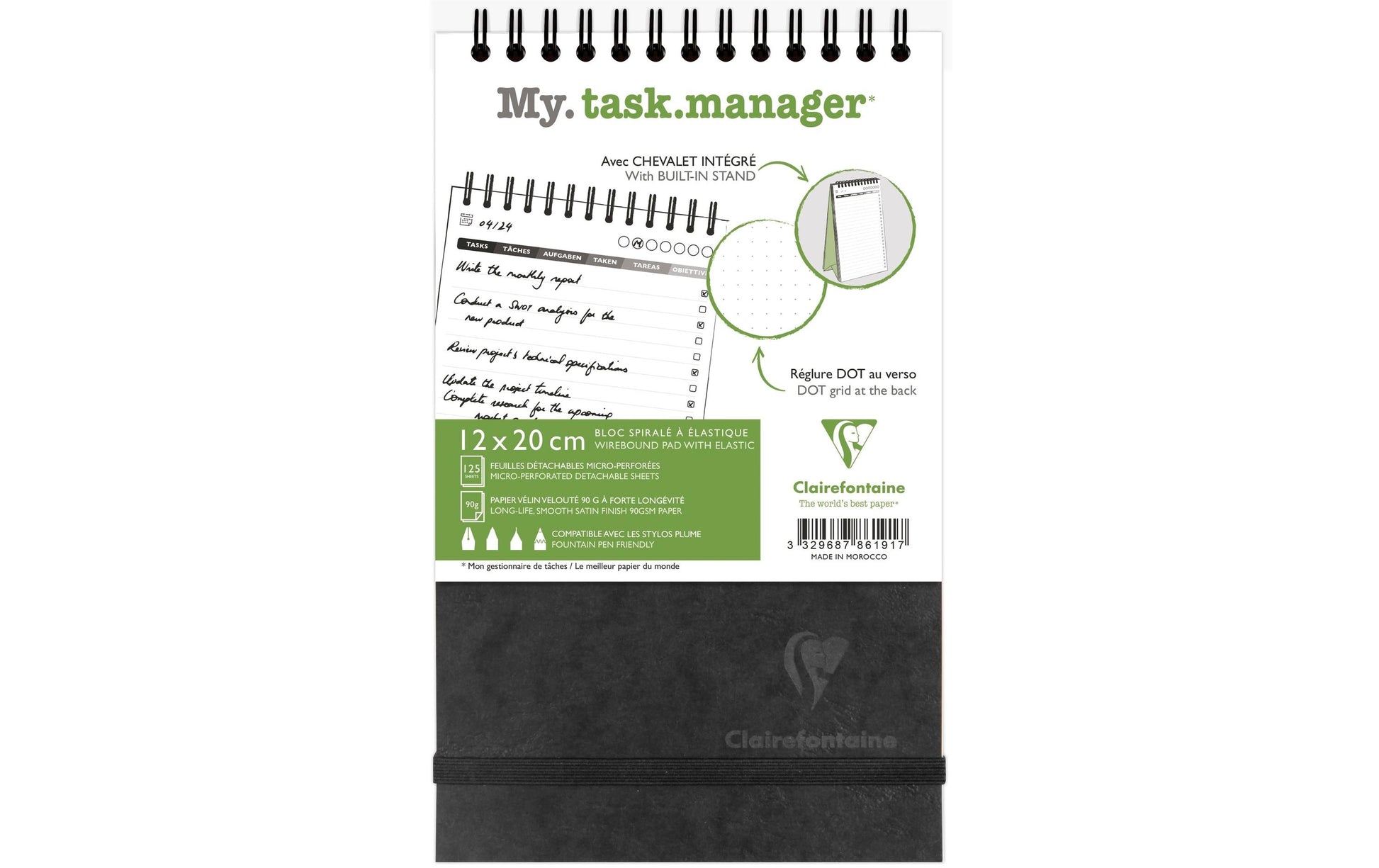 Clairefontaine AgeBag Task M Aufgabenheft – 12 × 20 cm, mehrsprachig, schwarz
