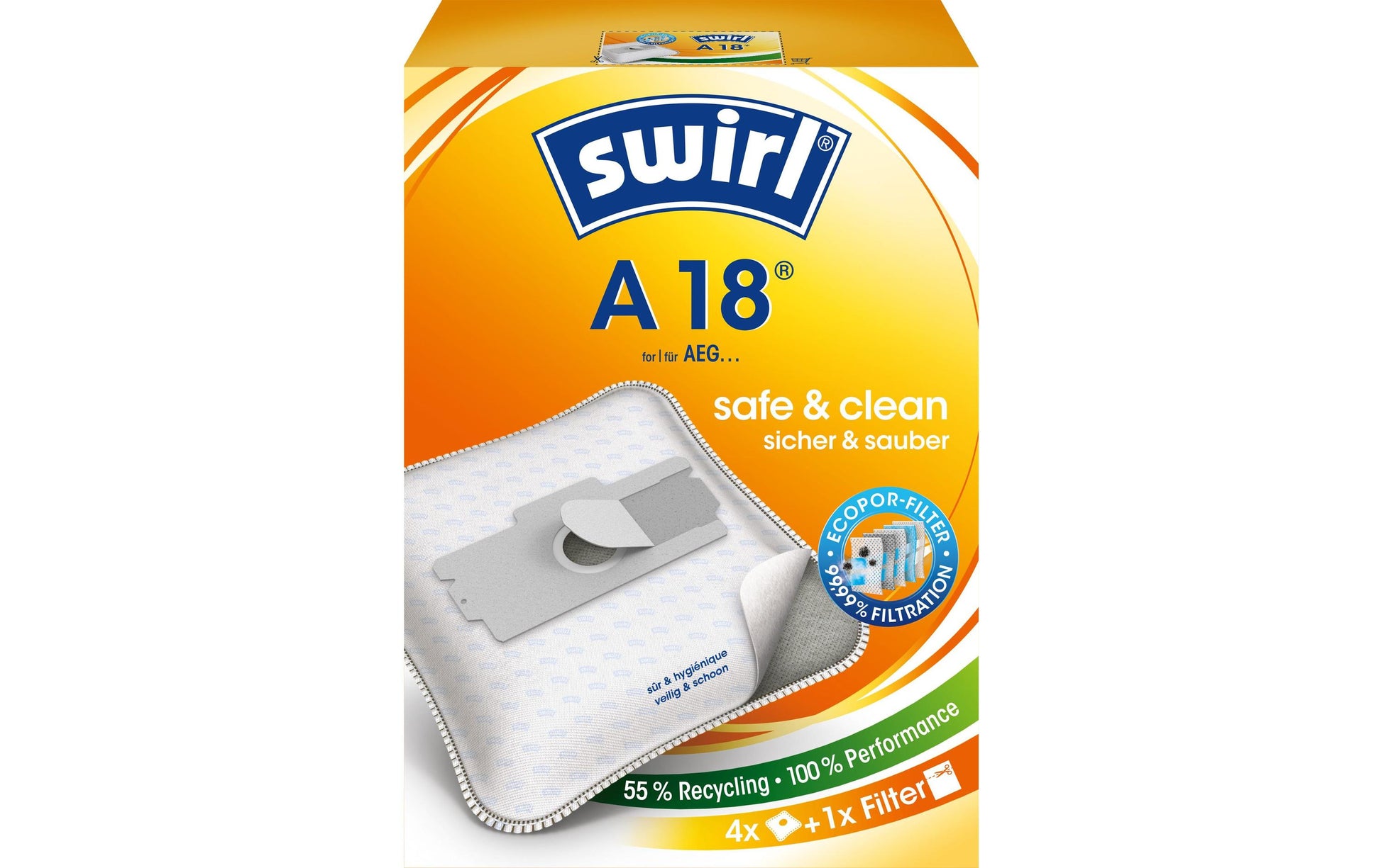 Swirl Staubbeutel A 18 – 4 Stück, für AEG Vampyr 400/499, Privileg, Singer und andere