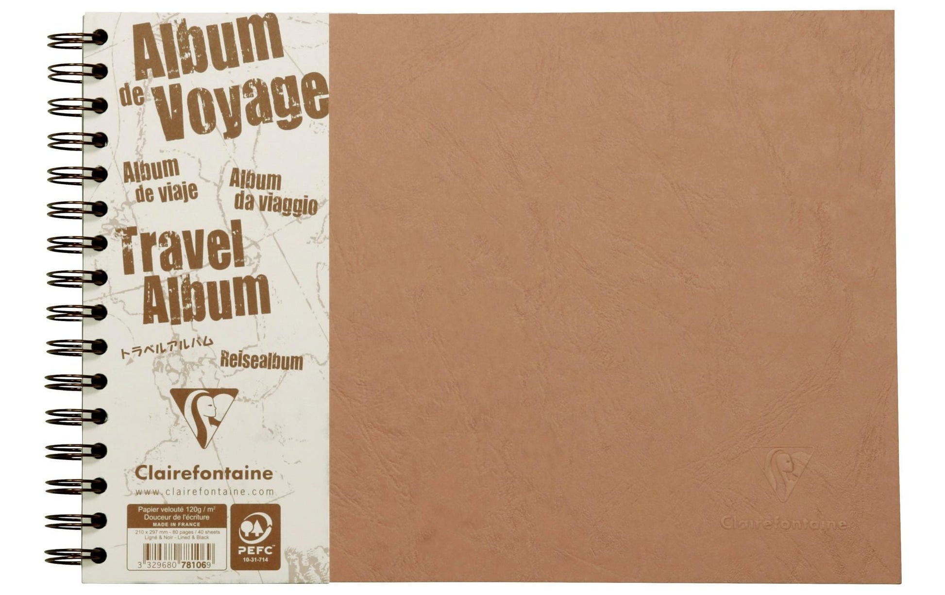 Clairefontaine Fotobuch – A4 quer – liniert – 80 Blatt – Spiralbindung, Braun, PEFC