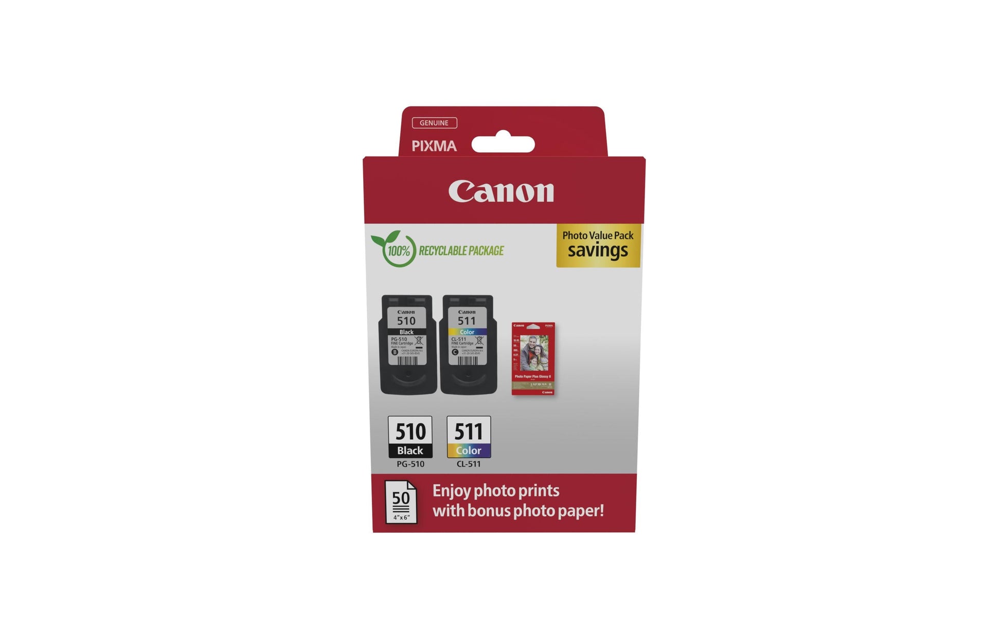 Canon Tintenpatronen-Multipack PG-510/CL-511 Photo Cube, mit Fotopapier (50 Blatt) – für Inkjetdrucker