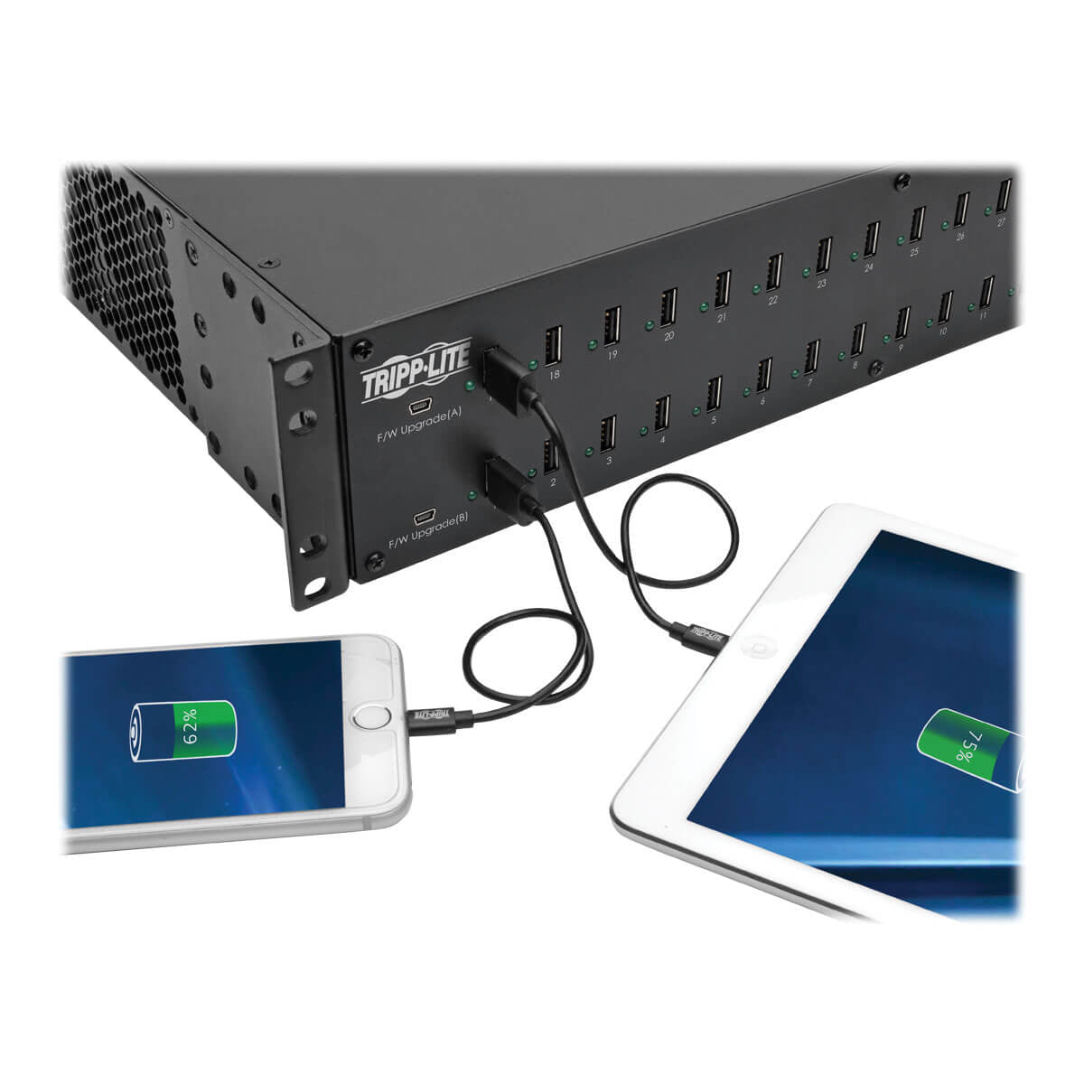 Tripp Lite U280-032-RMINT USB-Desktop-Ladegerät 400 W – 5 V/80 A Ausgang, USB-A×32 – 2U Rack – Schwarz
