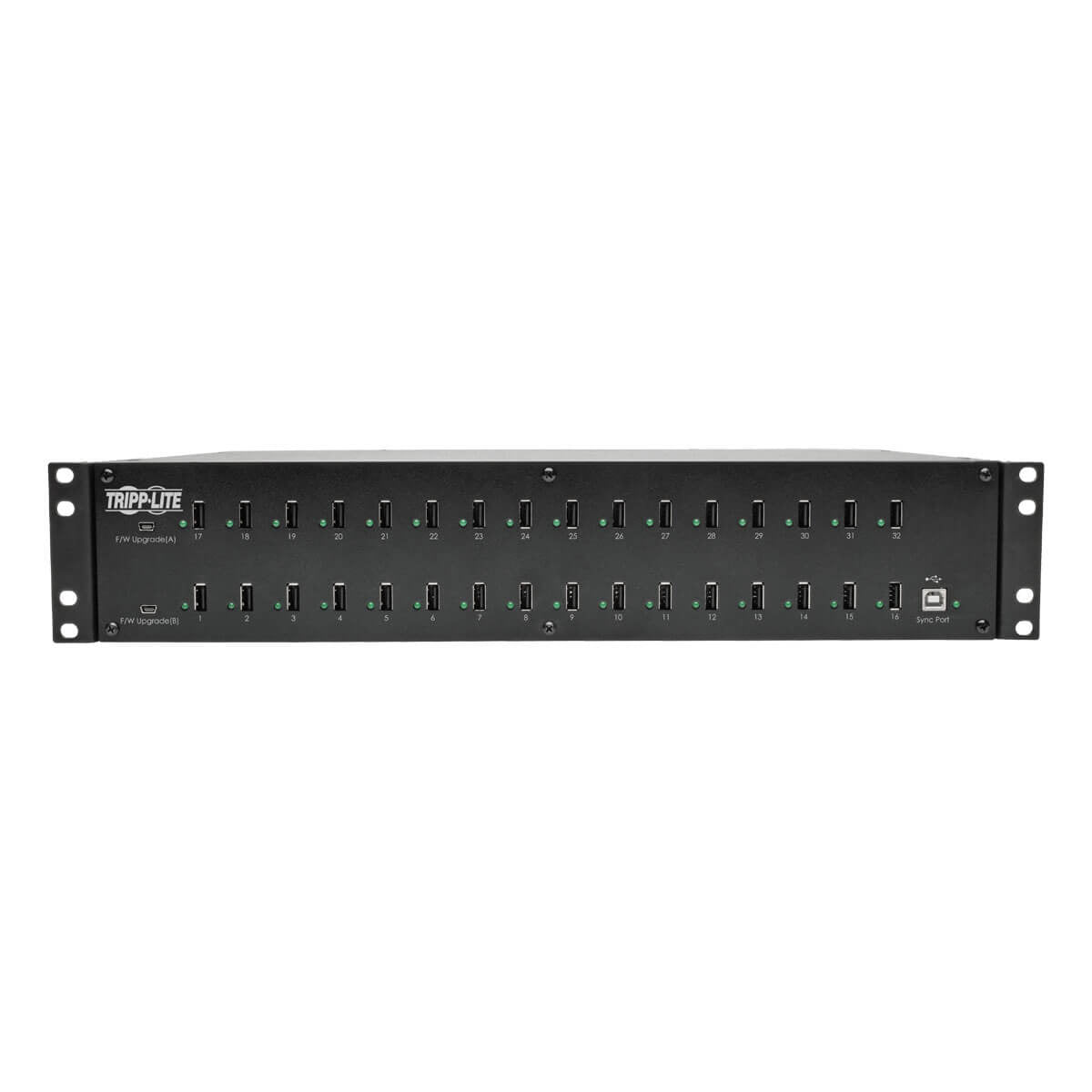 Tripp Lite U280-032-RMINT USB-Desktop-Ladegerät 400 W – 5 V/80 A Ausgang, USB-A×32 – 2U Rack – Schwarz