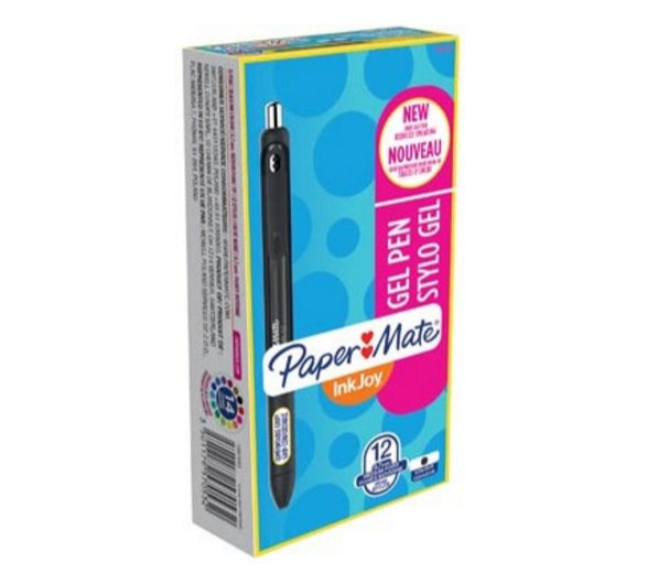 Papermate Paper Mate Gelschreiber, Druckmechanik – Schwarz, Spitze 0,7 mm, schnelltrocknend, nachfüllbar, 12er-Set