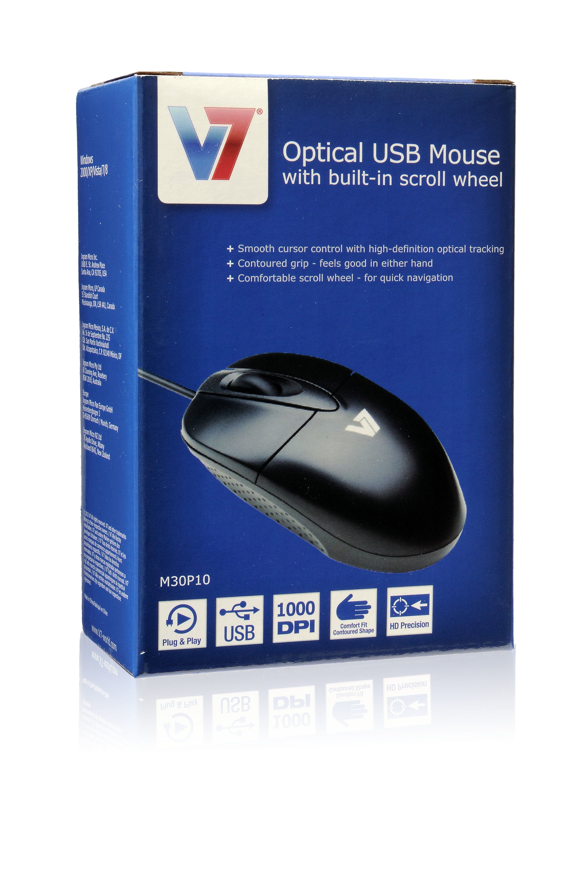V7 Maus – Kabelgebunden (USB‑A), 1000 DPI, beidhändig, Schwarz