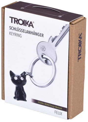TROIKA Schlüsselanhänger Katze – Metall, Schwarz glänzend, 6er-Pack