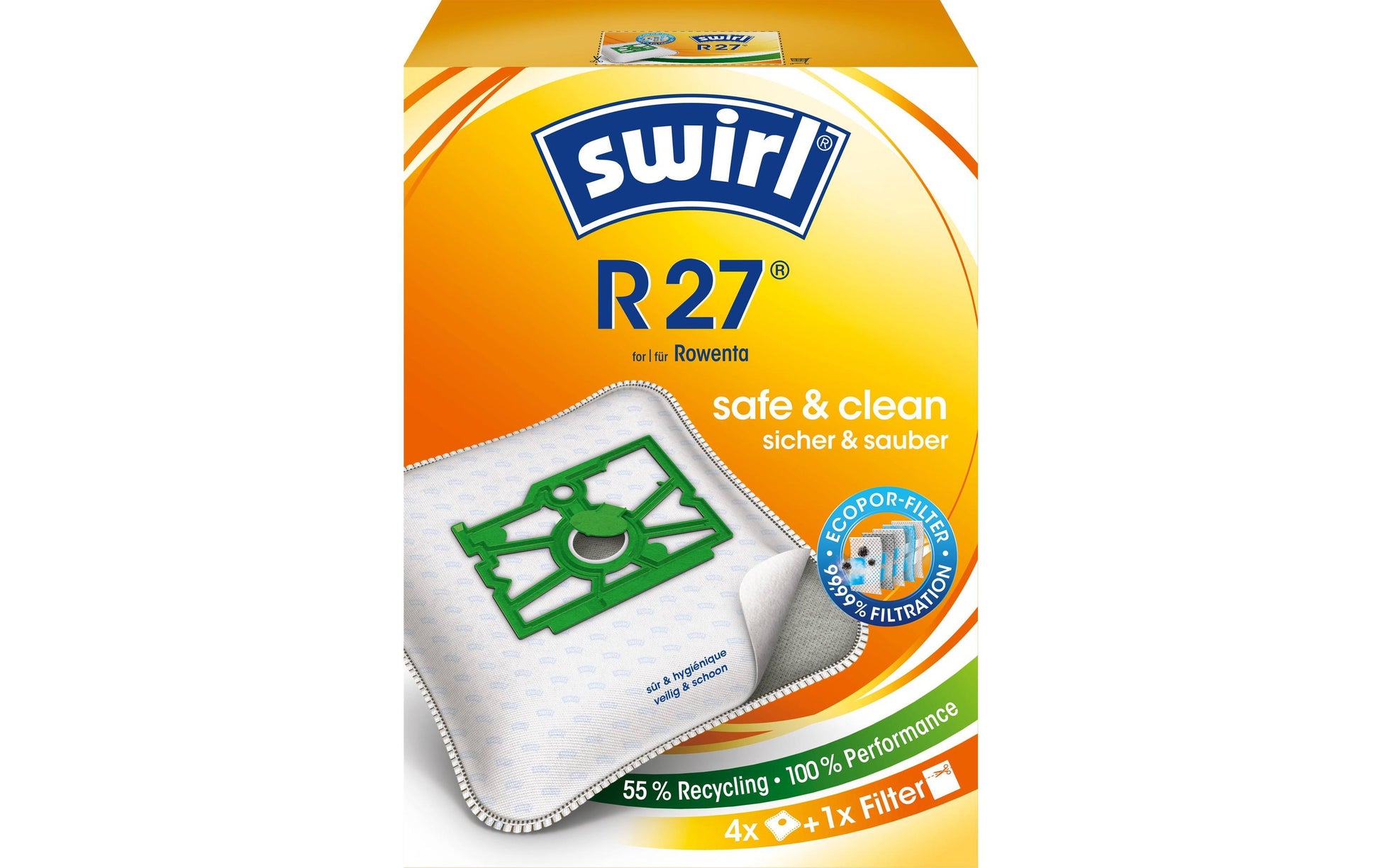 Swirl Staubbeutel R 27 – 4 Stück, für Rowenta RS 005 099 / Dymbo ZR-74 / ZR-745
