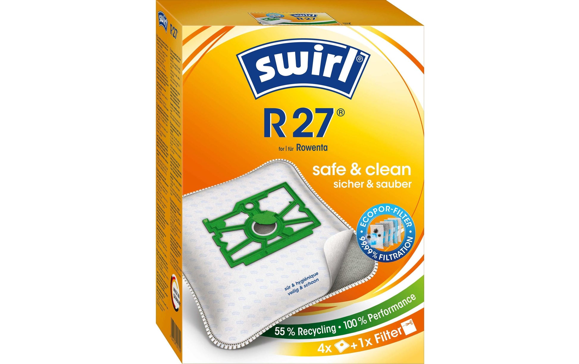 Swirl Staubbeutel R 27 – 4 Stück, für Rowenta RS 005 099 / Dymbo ZR-74 / ZR-745