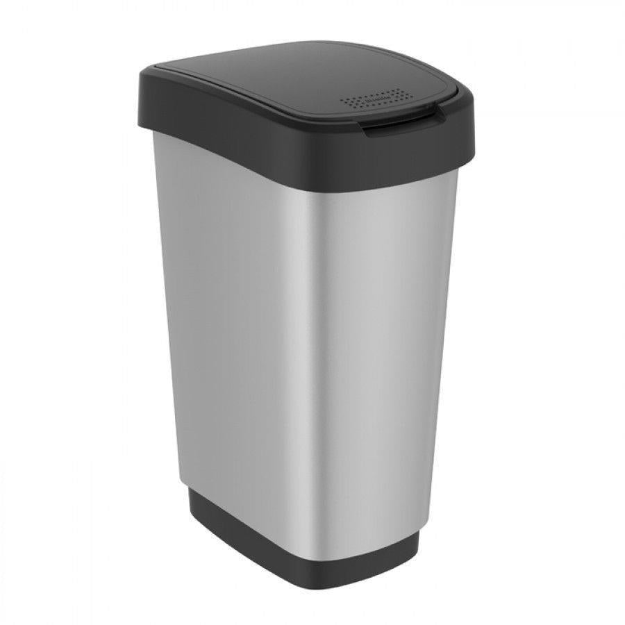 Rotho Schwingdeckel-Abfalleimer Art Twist – 50 l – Kunststoff (PP), rechteckig – Silber