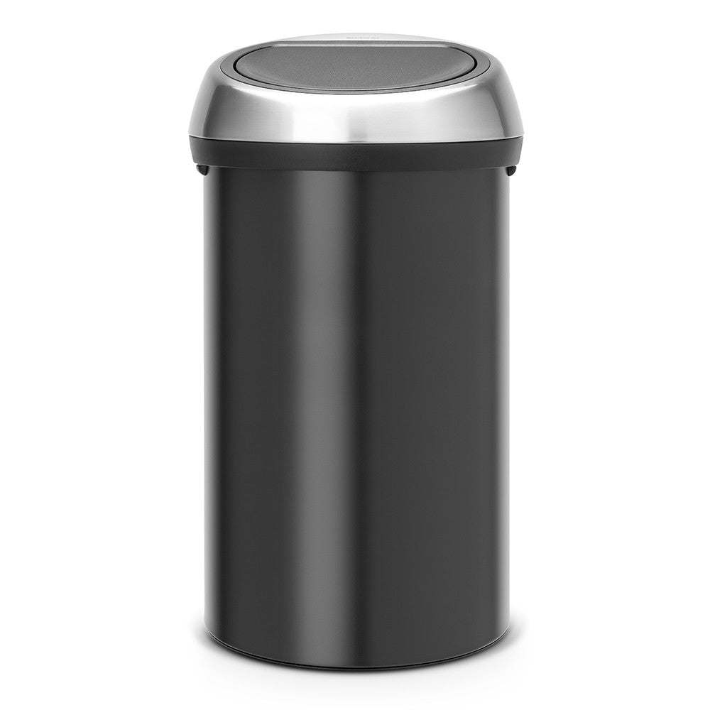 Brabantia Push-Abfalleimer Touch Bin – 60 l – Edelstahl, rund – schwarz matt – Soft-Close