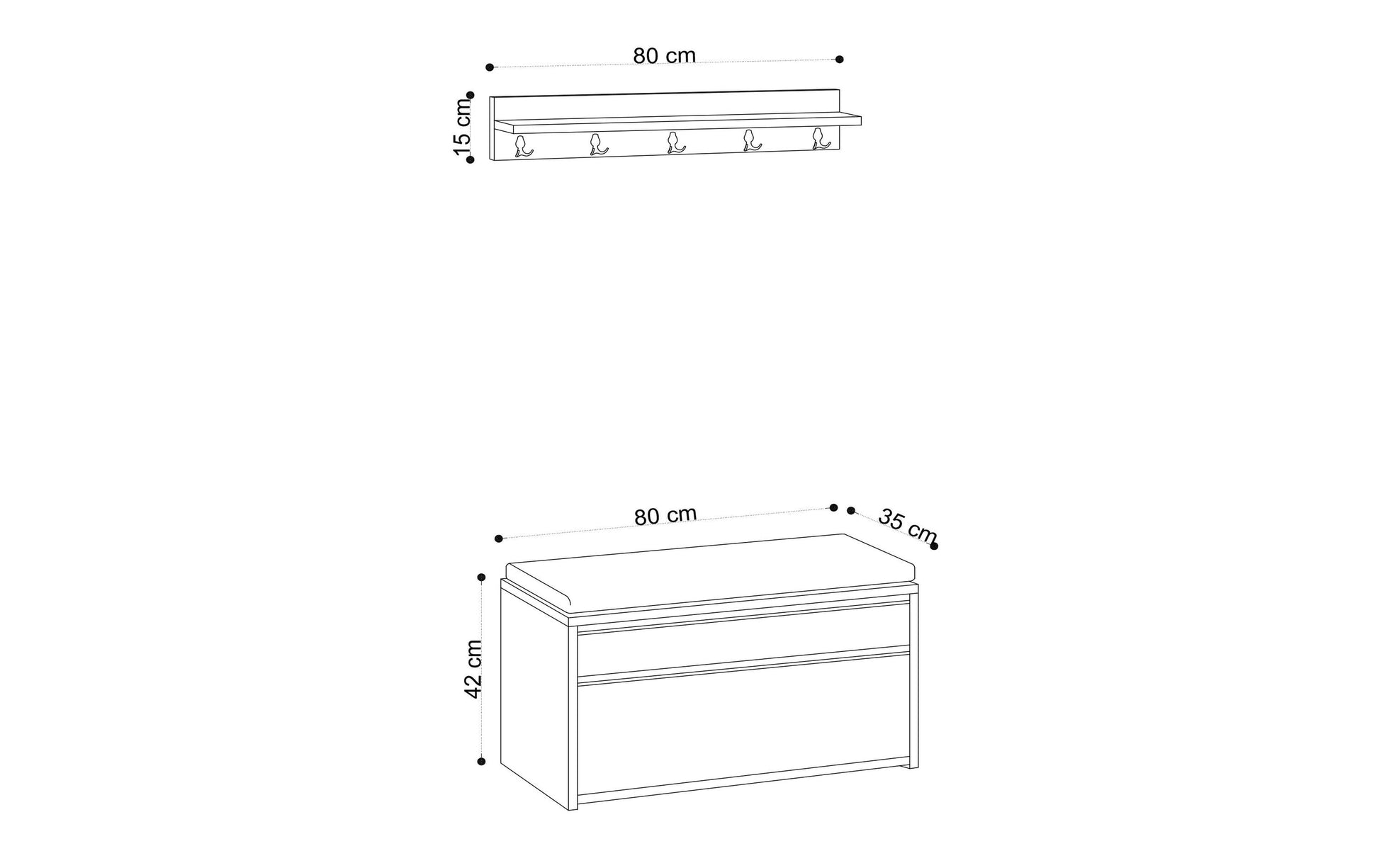 Woody Fashion Wandgarderobe – 5 Haken, Spanplatte/Metall, Braun, 80 × 14 × 17 cm