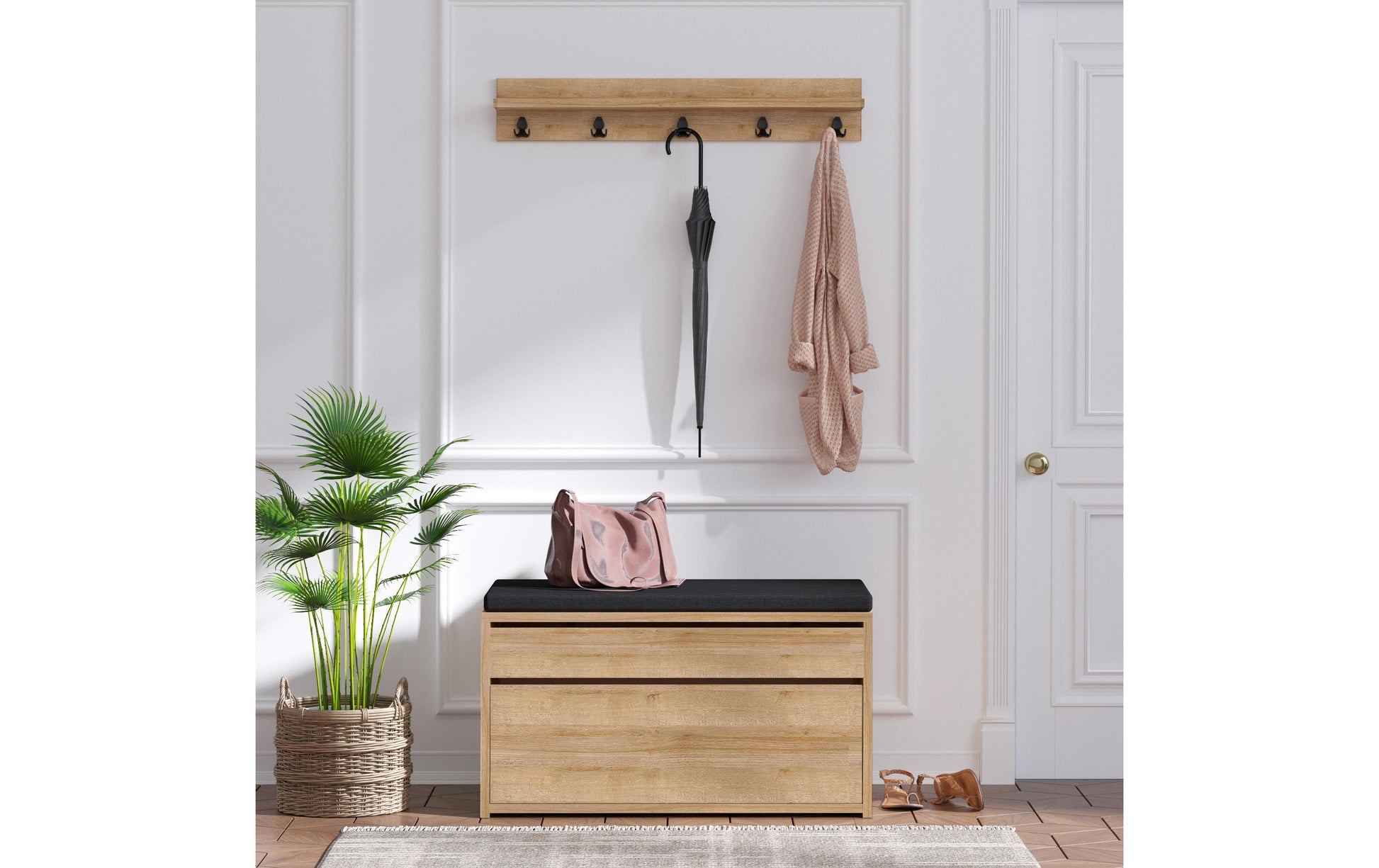 Woody Fashion Wandgarderobe – 5 Haken, Spanplatte/Metall, Braun, 80 × 14 × 17 cm