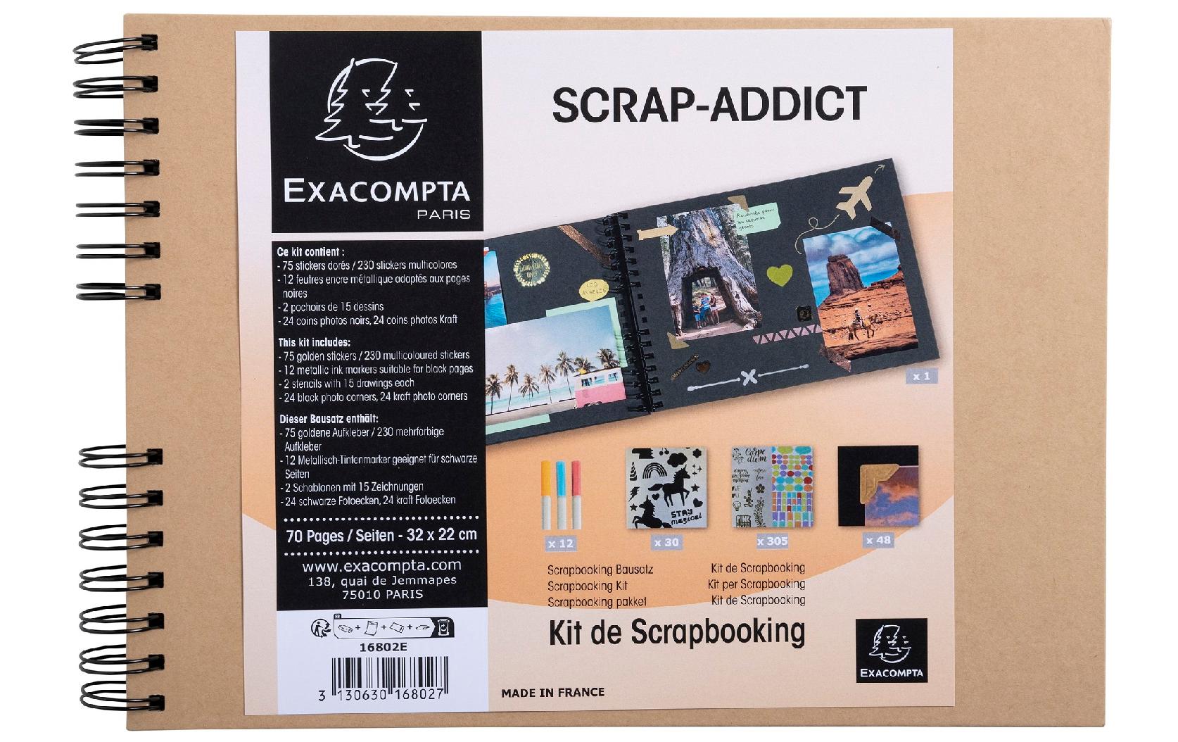 Exacompta Scrap Addict – Scrapbooking-Set – Fotoalbum 32 × 22 cm – inkl. 12 Metallic-Marker, 300 Sticker