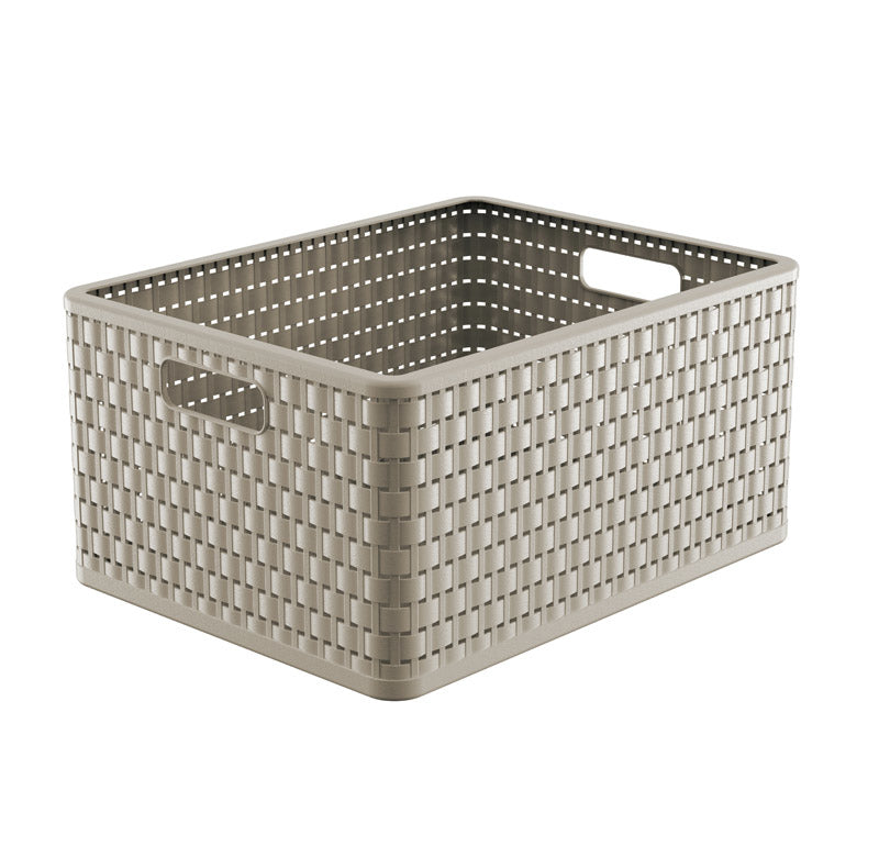 Rotho Country Aufbewahrungskorb 28 l – Recycling-Kunststoff – Beige – mit Griff – 330 × 215 × 430 mm