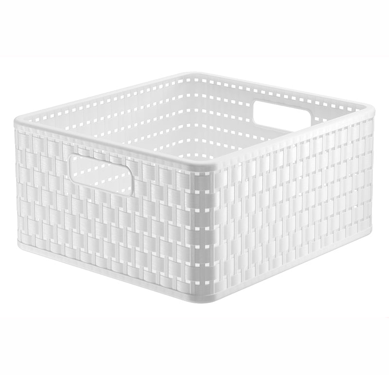 Rotho Country Aufbewahrungskorb 14 l – Recycling-Kunststoff – Weiss – mit Griff – 300 × 160 × 328 mm