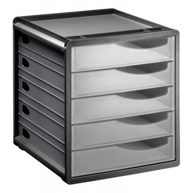 Rotho Spacebox Schubladenelement – 5 Schubladen, B 285 × H 320 × T 330 mm, anthrazit/transparent