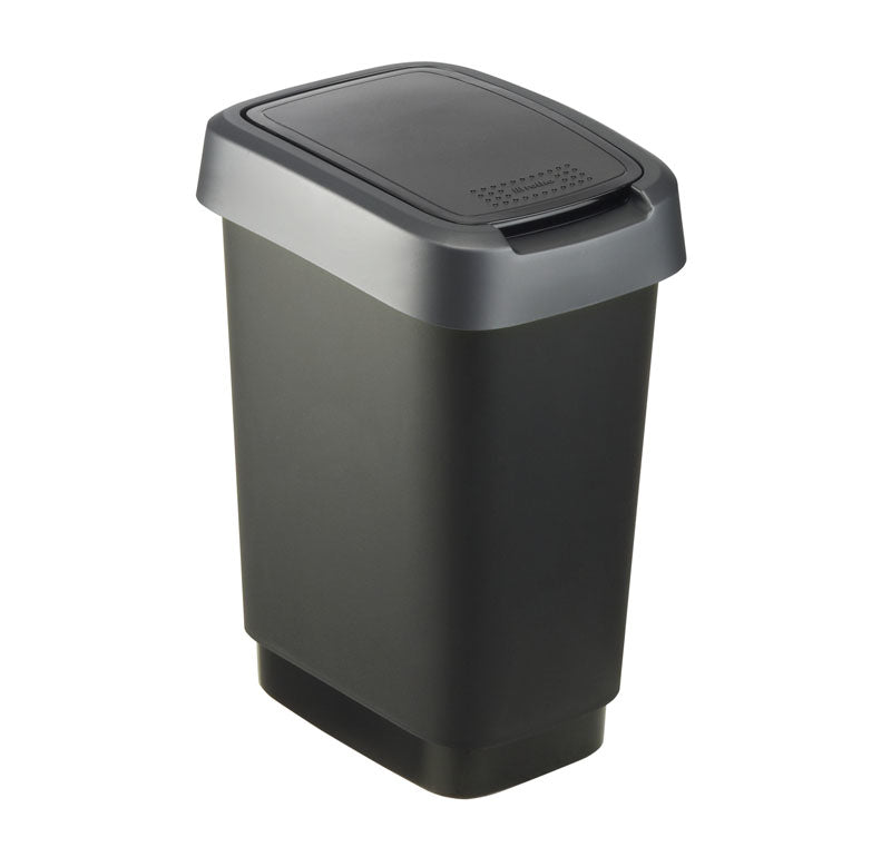 Rotho Abfallcontainer – 10 l – mit Deckel – Kunststoff, Silber – B × H × T 181 × 330 × 248 mm