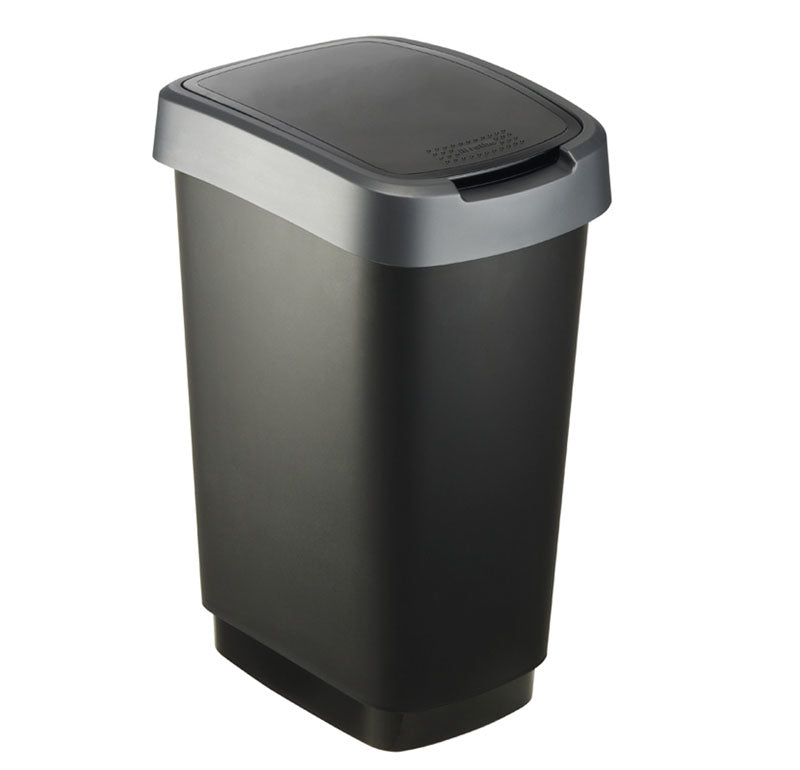 Rotho Abfallcontainer – 25 l – mit Deckel – Kunststoff, Silber – B × H × T 252 × 476 × 333 mm
