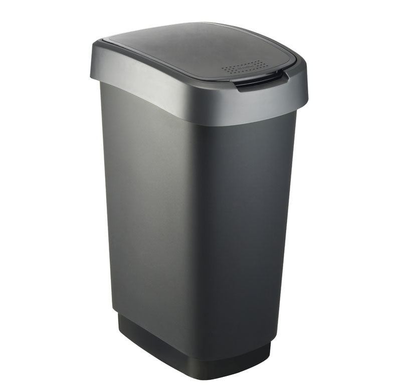 Rotho Abfallcontainer – 50 l – mit Deckel – Kunststoff, Silber – B × H × T 298 × 602 × 401 mm