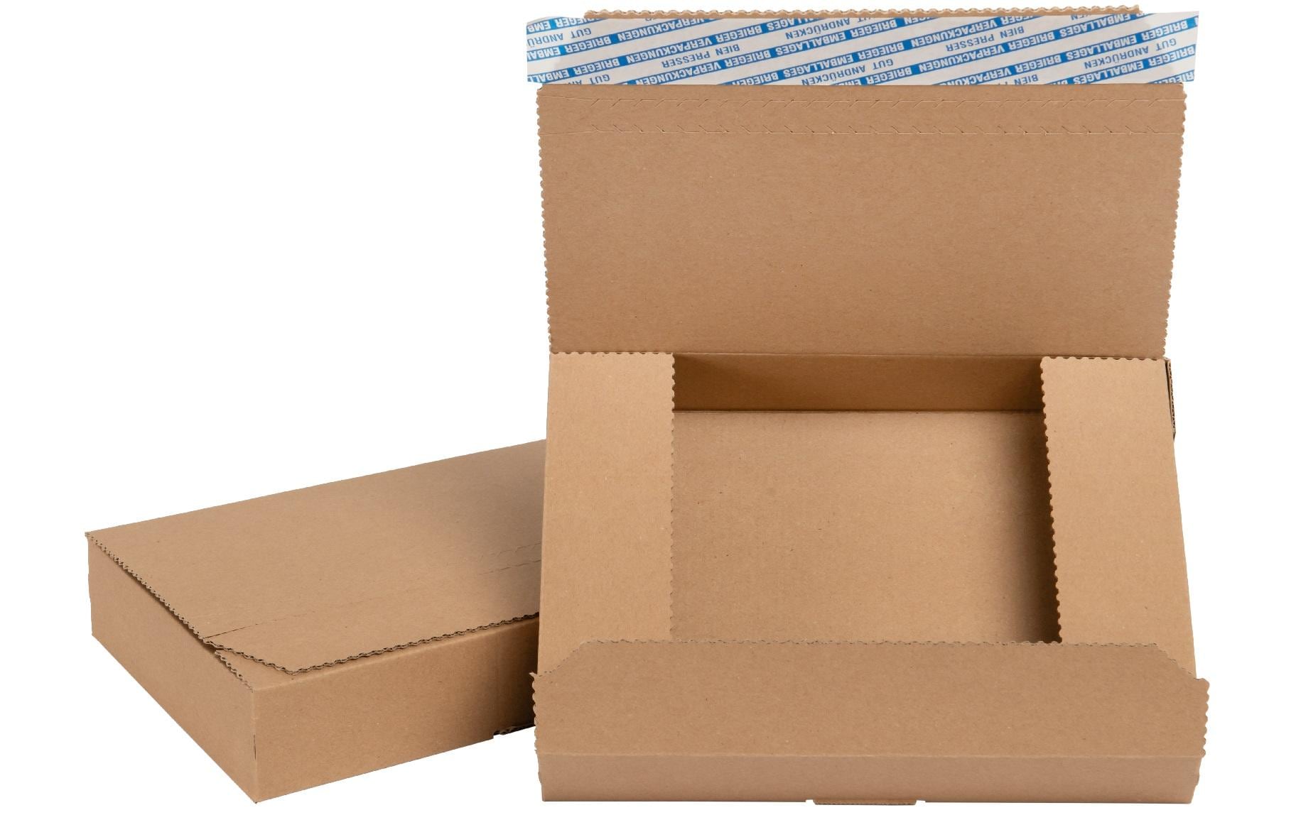 Brieger Aufrichtekarton – 240 × 165 × 41 mm, Automatikboden, selbstklebend, braun – 25 Stk.