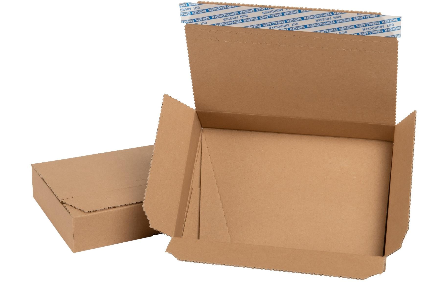 Brieger Aufrichtekarton – 240 × 165 × 41 mm, Automatikboden, selbstklebend, braun – 25 Stk.