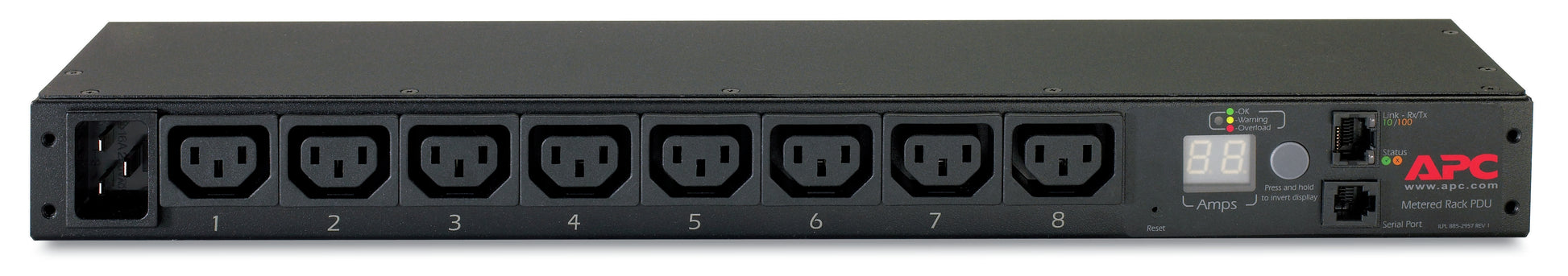 APC Rack-PDU (mit Messfunktion) 3680 W – 16 A 200–230 V, 1U – C13×8, Eingang IEC C20 – schwarz